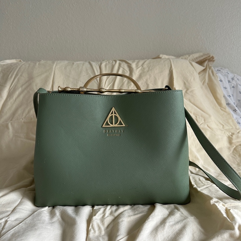 Loungefly Green Crossbody Bag with Deathly Hallows Emblem